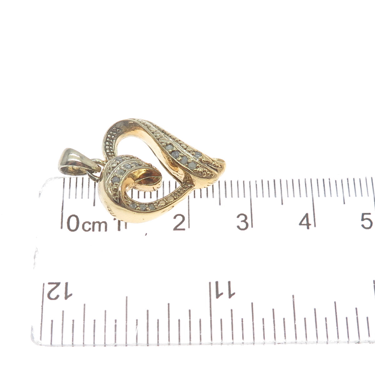 925 Sterling Silver Gold Plated Real Round-Cut Diamond Heart Minimalist Pendant
