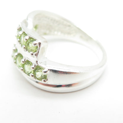 925 Sterling Silver Real Round-Cut Peridot Bypass Bar Ring Size 7.25