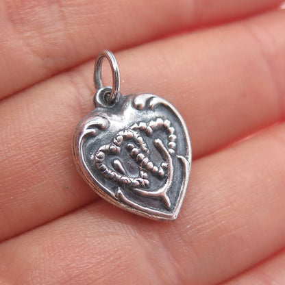 925 Sterling Antique Art Deco Wishbone Heart Chatelaine Oxidized Mini Pendant