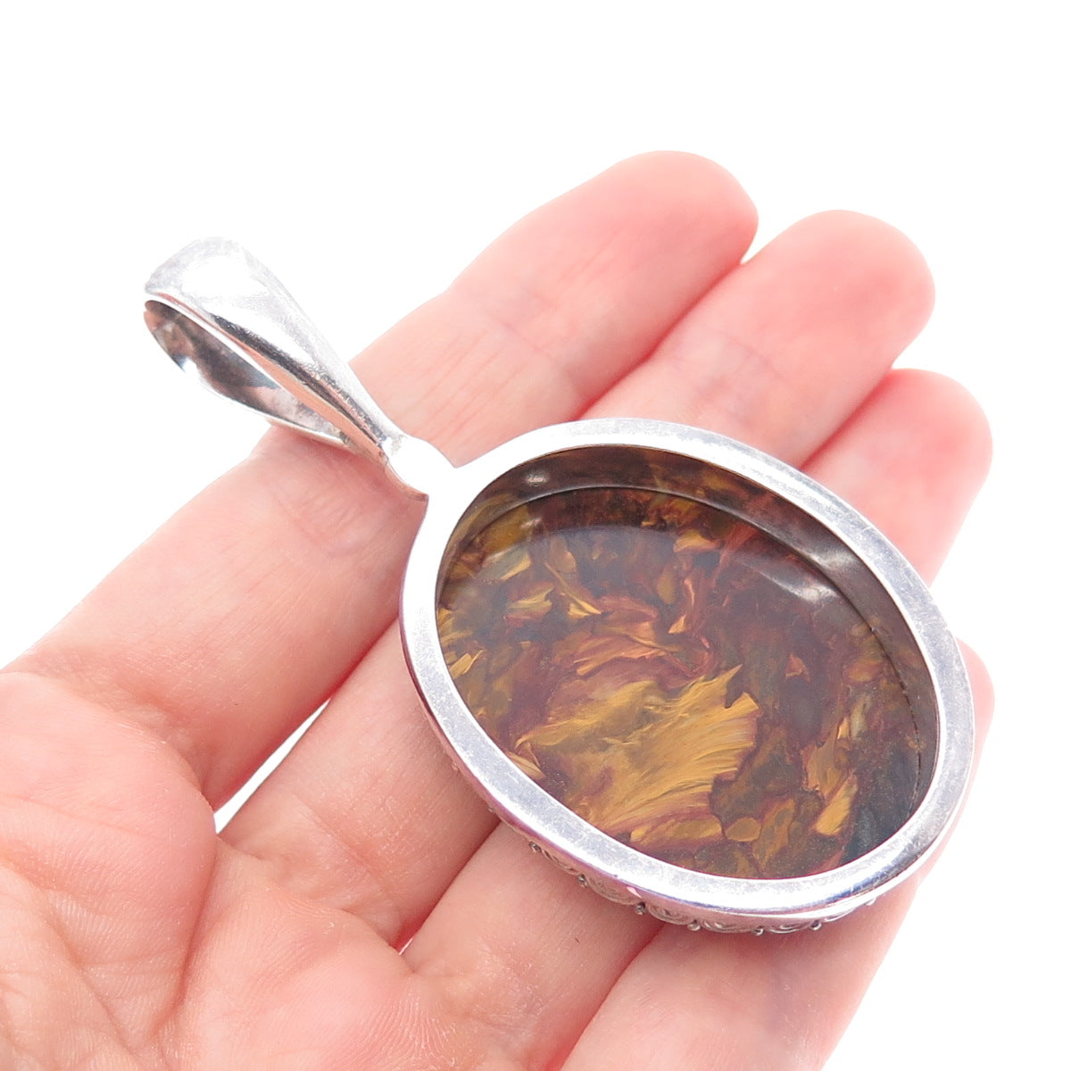 SAJEN Sterling Silver Vintage Real Pietersite Modernist Oxidized Charm Pendant