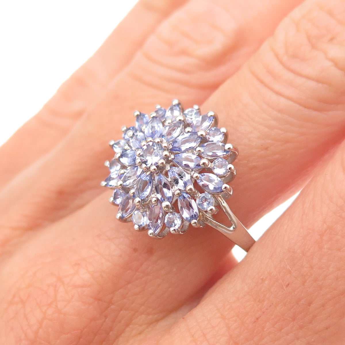 Chuck Clemency 925 Sterling Silver Real Tanzanite Floral Ring Size 8.25