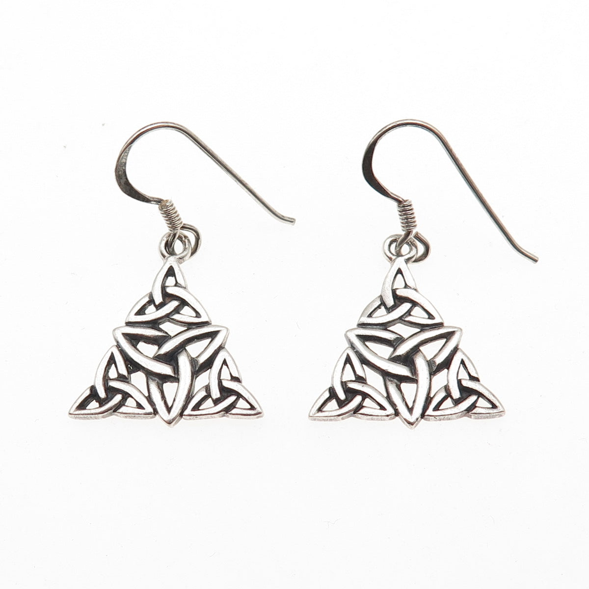 925 Sterling Silver Vintage Celtic Trinity Oxidized Dangle Earrings