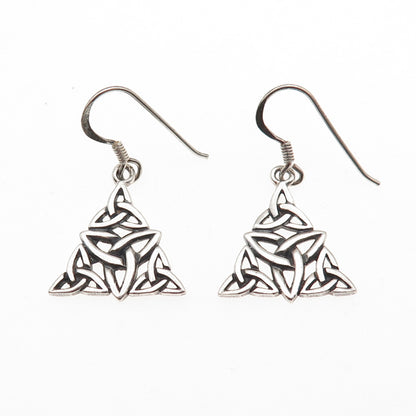 925 Sterling Silver Vintage Celtic Trinity Oxidized Dangle Earrings