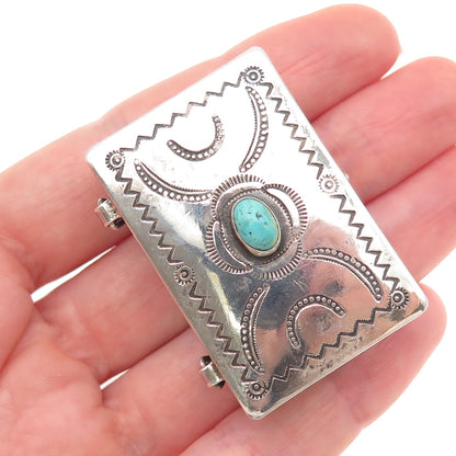 Wayne Etsitty Navajo Old Pawn Sterling Silver Vintage Turquoise Pill / Snuff Box