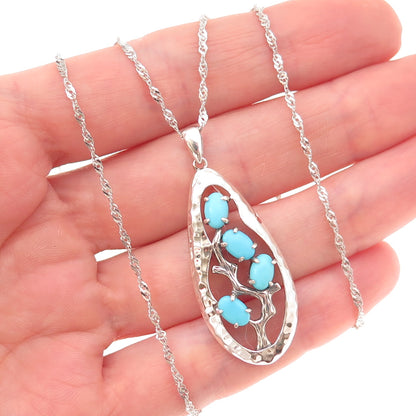 925 Sterling Real Sleeping Beauty Turquoise Singapore Chain Necklace 18-20"