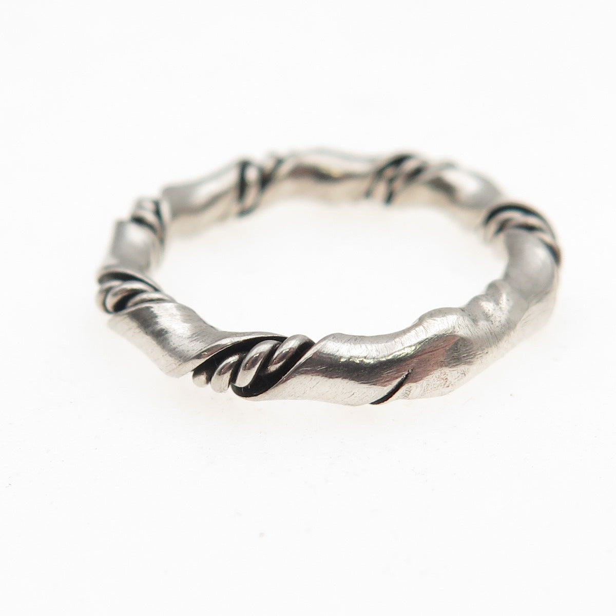 925 Sterling Silver Vintage Modernist Twist Oxidized Band Ring Size 5
