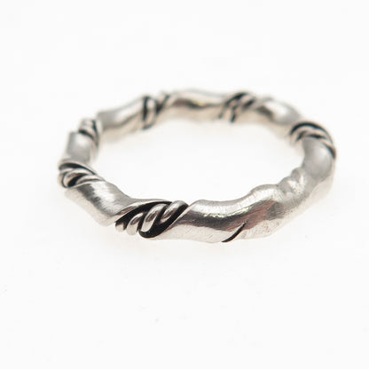 925 Sterling Silver Vintage Modernist Twist Oxidized Band Ring Size 5