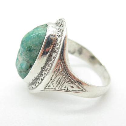 925 Sterling Silver Vintage Real Turquoise Gemstone Tribal Ring Size 6.5