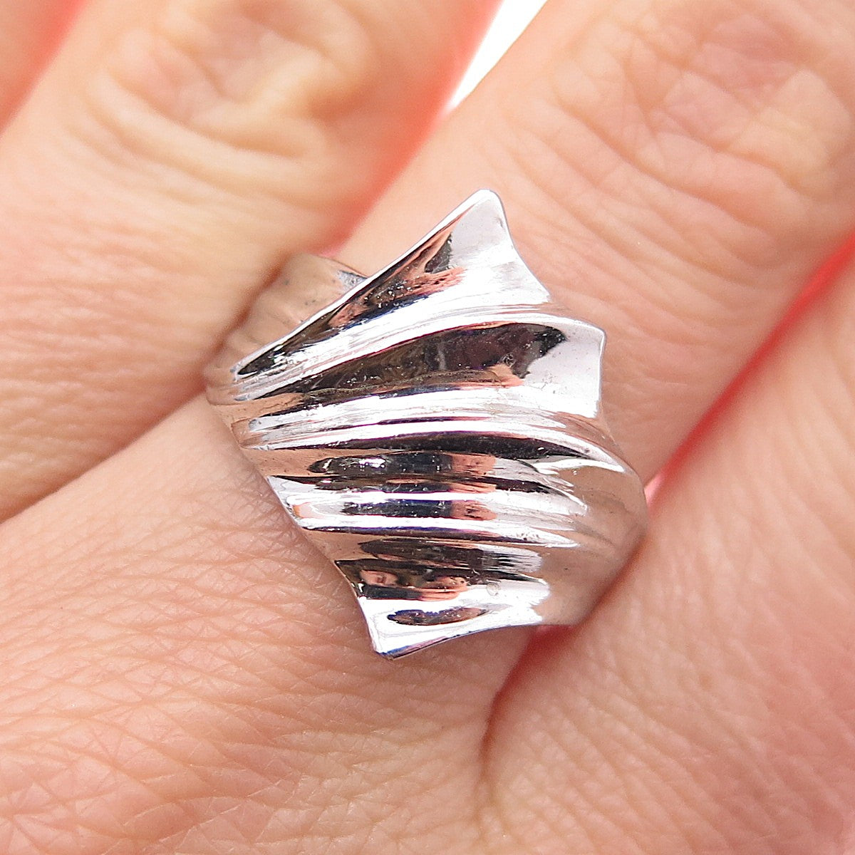 925 Sterling Silver Vintage Modernist Bypass Ring Size 8.75