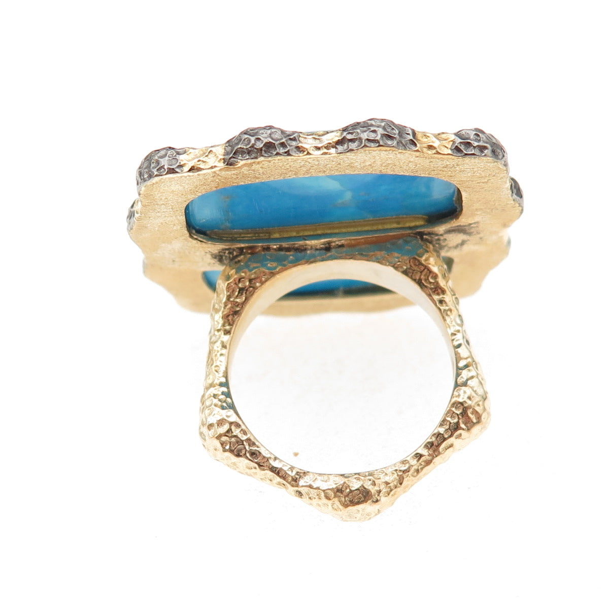 925 Sterling Silver Gold Plated Black Rhodium Vintage Turquoise Ring Size 7.25