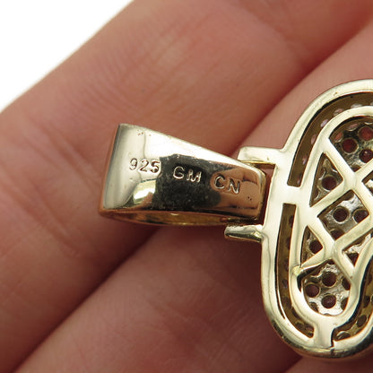 925 Sterling Silver Gold Plated Round-Cut C Z Letter S Initial Pendant