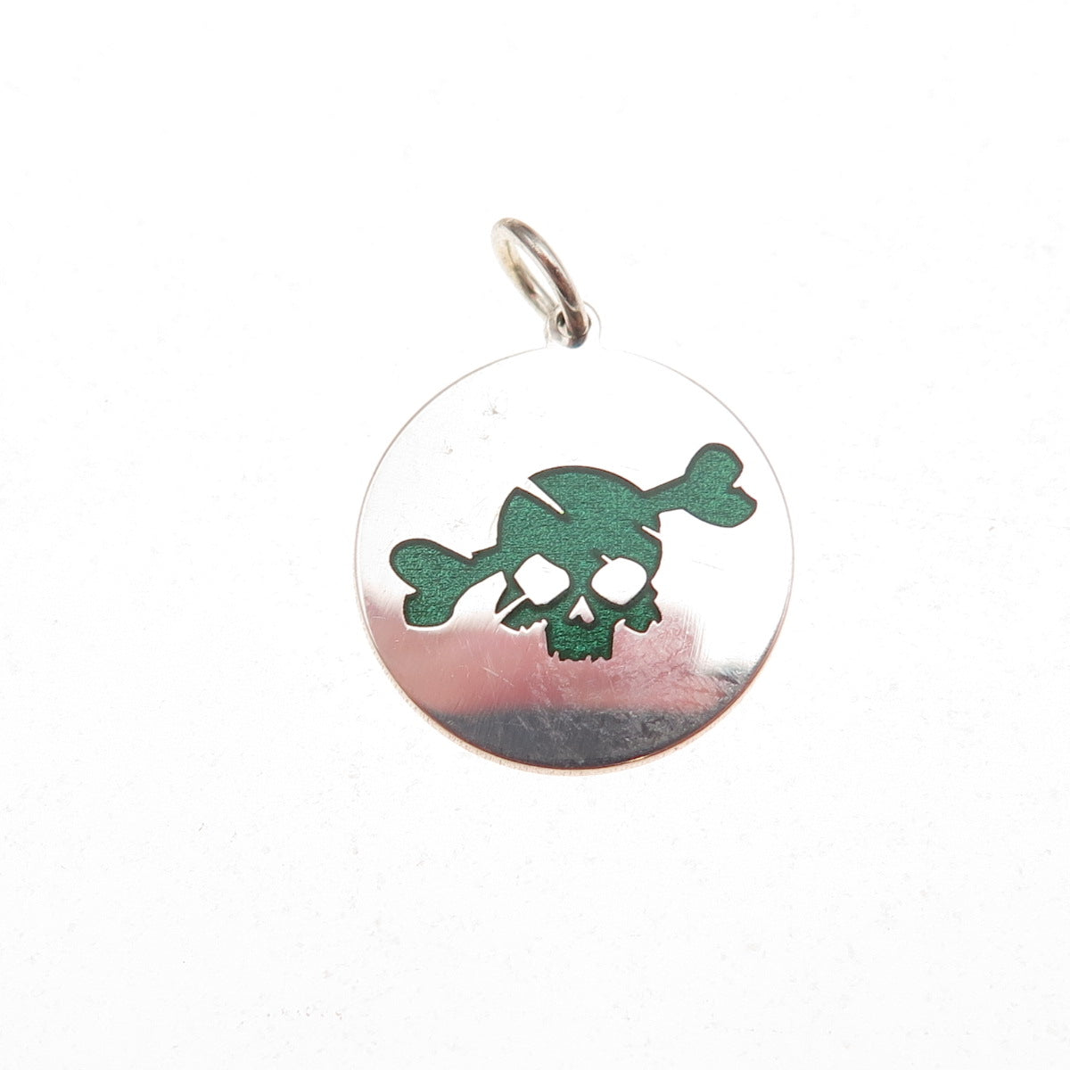 925 Sterling Silver Green Enamel Skull & Bone Charm Pendant