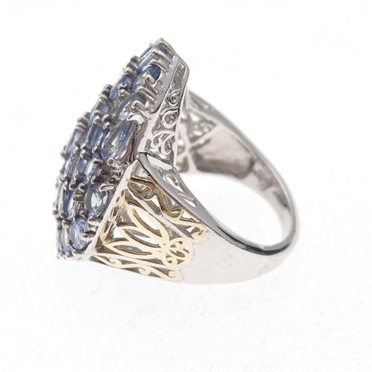 Chuck Clemency 925 Sterling Silver 2-Tone Real Oval-Cut Tanzanite Ring Size 8