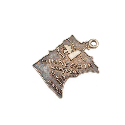 Wells 925 Sterling Silver Gold Plated Vintage Minnesota State Map Charm Pendant