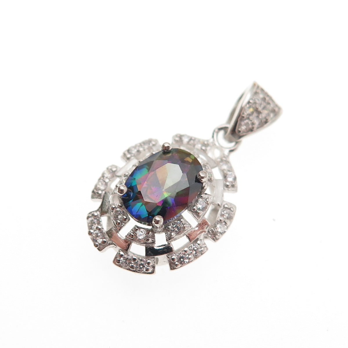 925 Sterling Silver Real Mystic Quartz & C Z Mini Charm Pendant