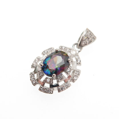 925 Sterling Silver Real Mystic Quartz & C Z Mini Charm Pendant