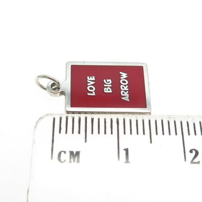 925 Sterling Silver Red Enamel "Love Big Arrow" Minimalist Charm Pendant