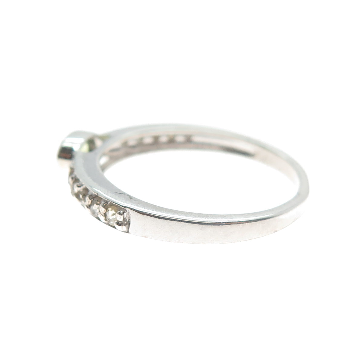 925 Sterling Silver Real Round-Cut Diamond & Oval-Cut Peridot Ring Size 7.75