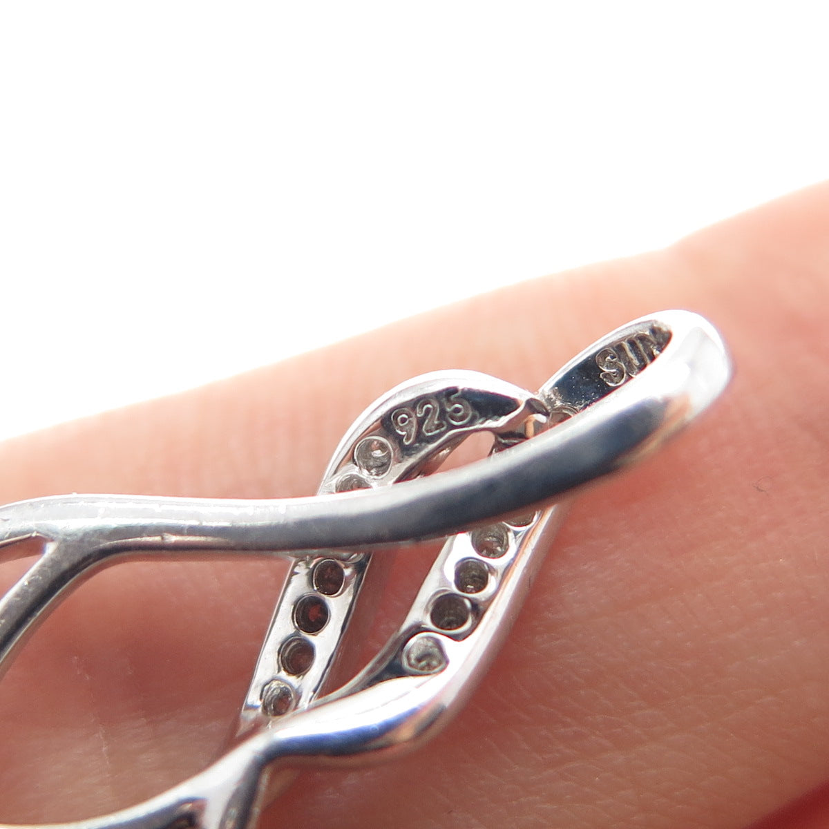 SUN 925 Sterling Silver Real Round-Cut Diamond Twisted Charm Pendant