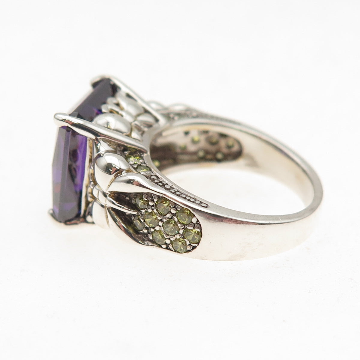 925 Sterling Silver Vintage Real Amethyst & Peridot Butterfly Ring Size 5.25