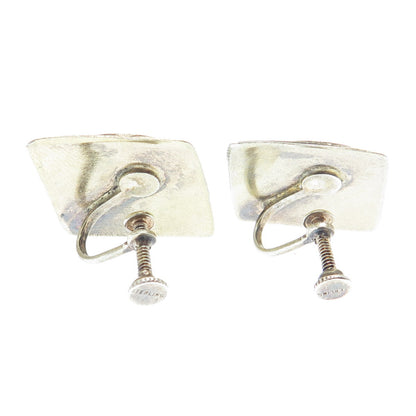 925 Sterling Silver Antique Colorful Enamel Rose Floral Screw Back Earrings