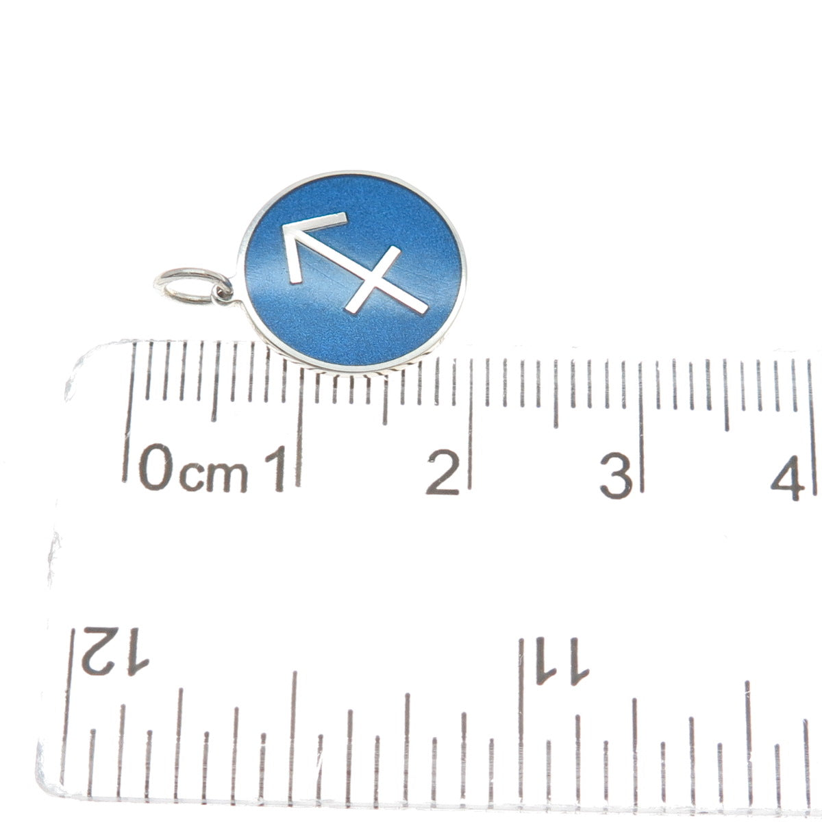 925 Sterling Silver Blue Enamel Male Symbol Round Tag Minimalist Charm Pendant