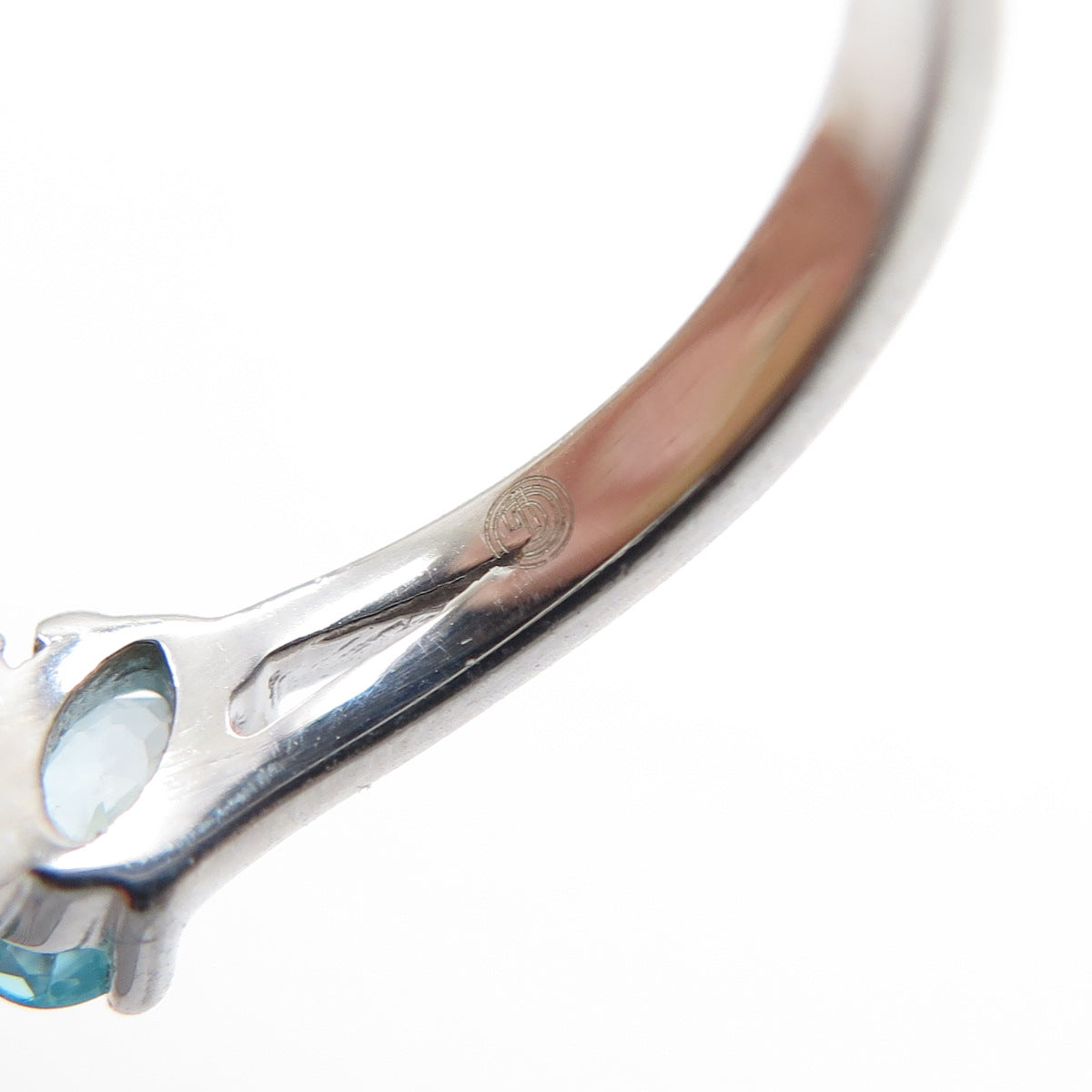 925 Sterling Silver Real Oval-Cut Blue & Round-Cut White Topaz Ring Size 6.25