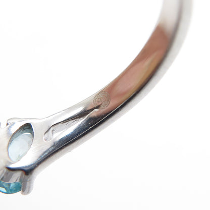 925 Sterling Silver Real Oval-Cut Blue & Round-Cut White Topaz Ring Size 6.25