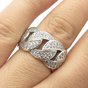 925 Sterling Silver Pave C Z Cuban Chain Band Ring Size 6.75