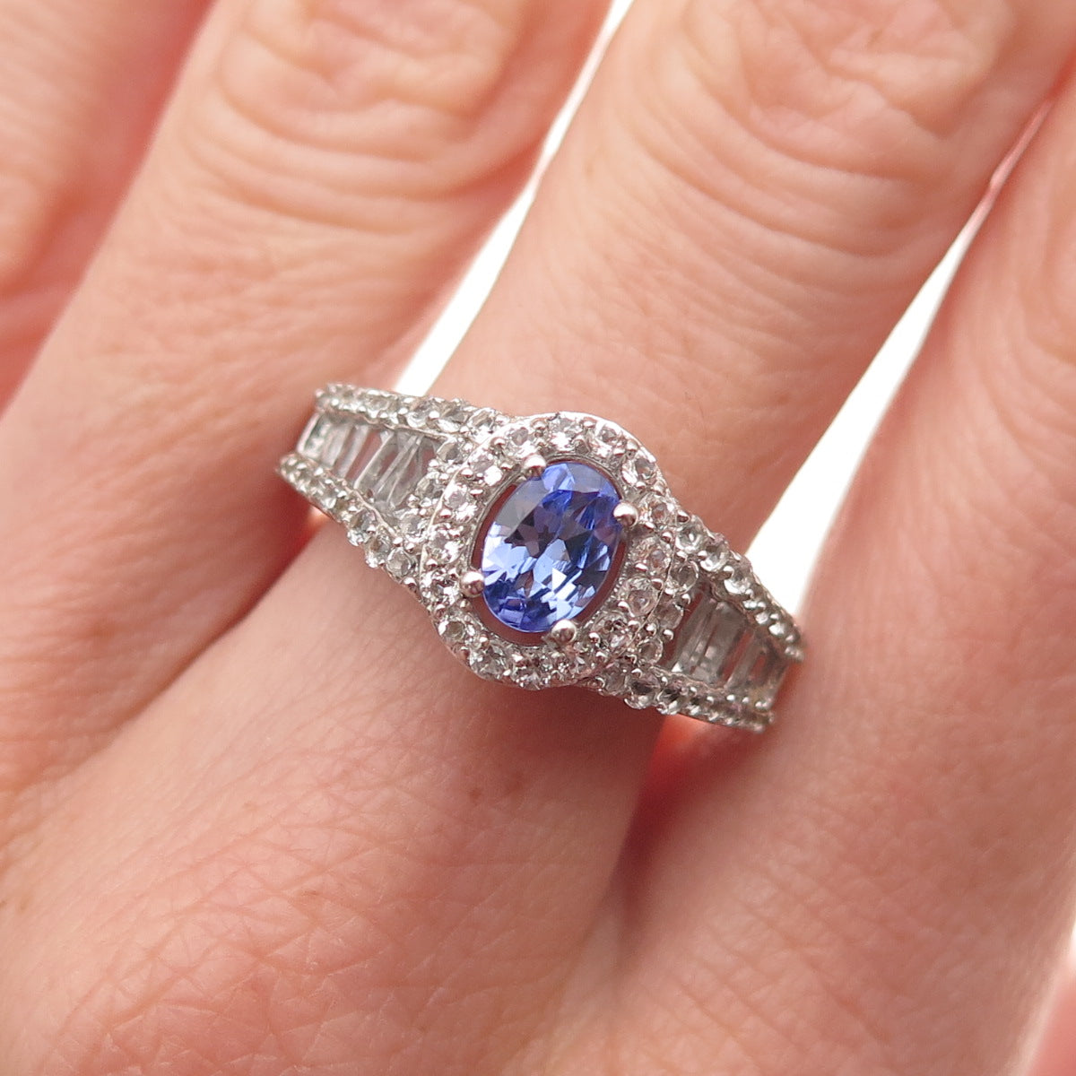 Chuck Clemency 925 Sterling Silver Real Tanzanite & White Topaz Ring Size 8.25