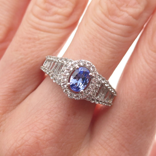 Chuck Clemency 925 Sterling Silver Real Tanzanite & White Topaz Ring Size 8.25