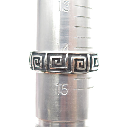 925 Sterling Silver Vintage Greek Maze Oxidized Band Ring Size 14.75