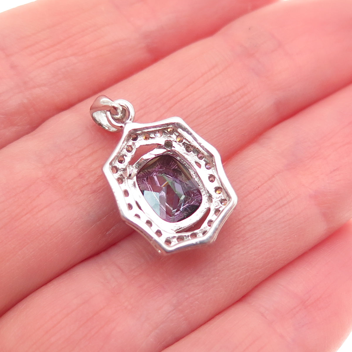 925 Sterling Silver Real Mystic Quartz & C Z Mini Charm Pendant