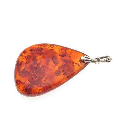 835 Silver Vintage Real Amber Modernist Teardrop Pendant