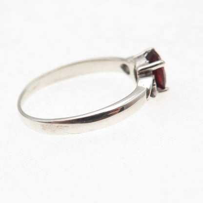925 Sterling Silver Vintage Real Oval-Cut Red Garnet Heart Ring Size 6.25