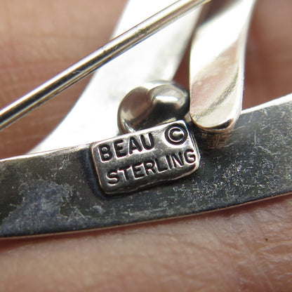 BEAU 925 Sterling Silver Vintage Interlocked Teardrop Modernist Pin Brooch