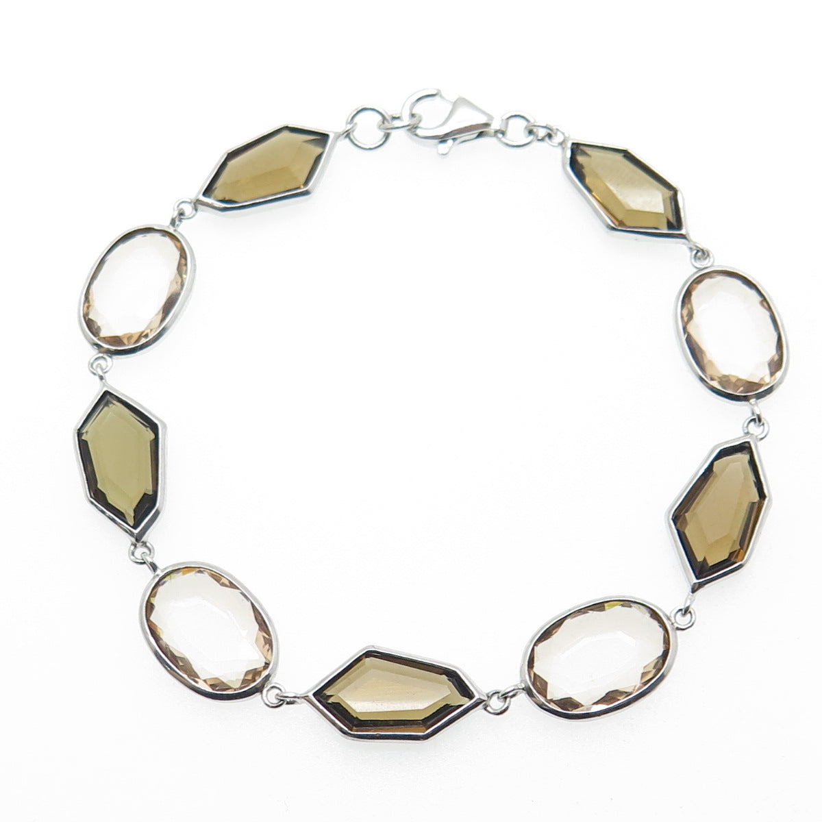 925 Sterling Silver Real Multi-Cut Smoky Quartz Bracelet 7"