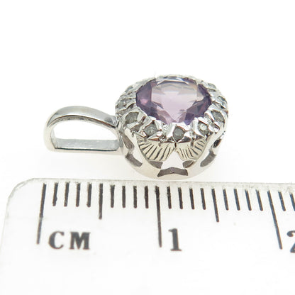 925 Sterling Silver Real Round-Cut Diamond & Amethyst Minimalist Pendant