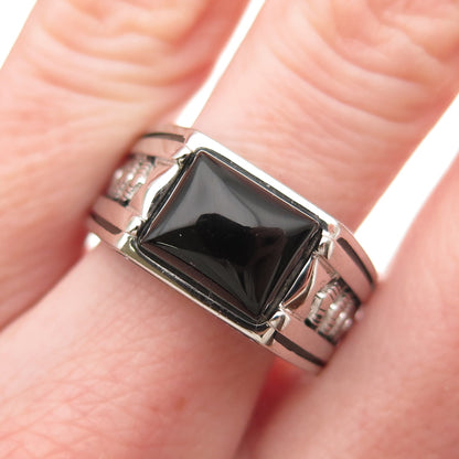 CHIMODA 925 Sterling Silver Real Black Onyx Arrow Ring Size 10.25