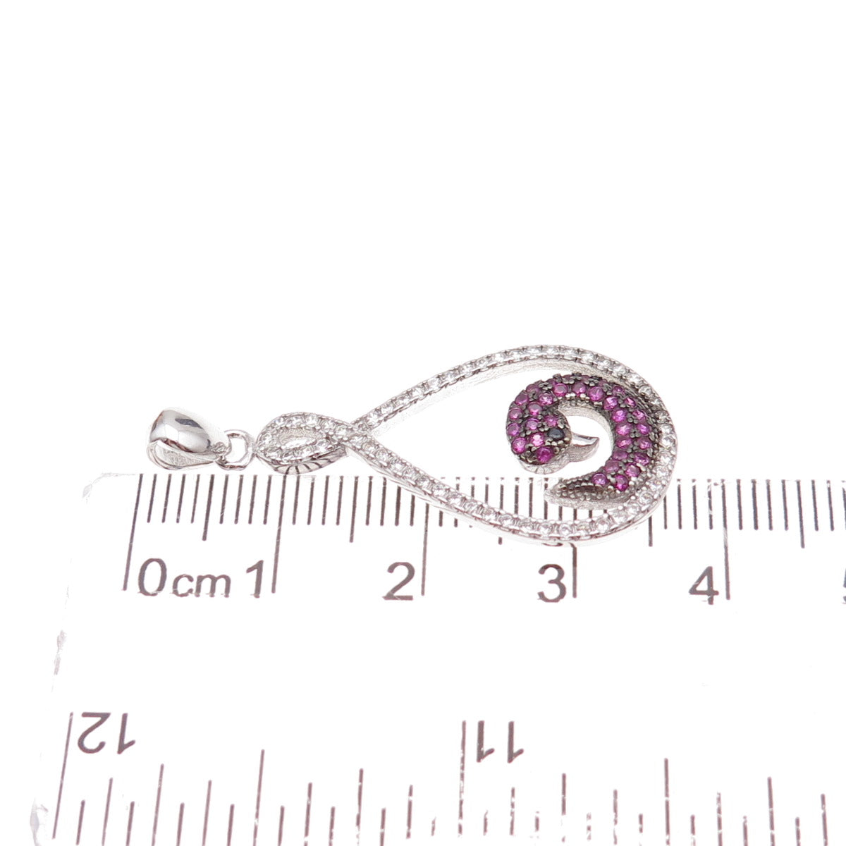 925 Sterling Silver Lab-Created Ruby Black & White C Z Swan Charm Pendant