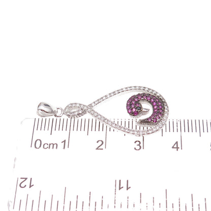 925 Sterling Silver Lab-Created Ruby Black & White C Z Swan Charm Pendant