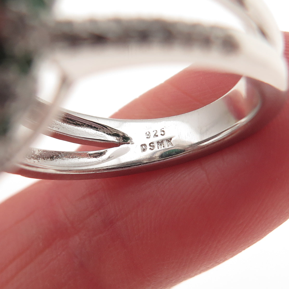 DSMK 925 Sterling Silver Green & White C Z Bohemian Ring Size 7.25