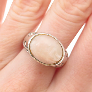 925 Sterling Silver Vintage Real MOP Modernist Scroll Oxidized Ring Size 8