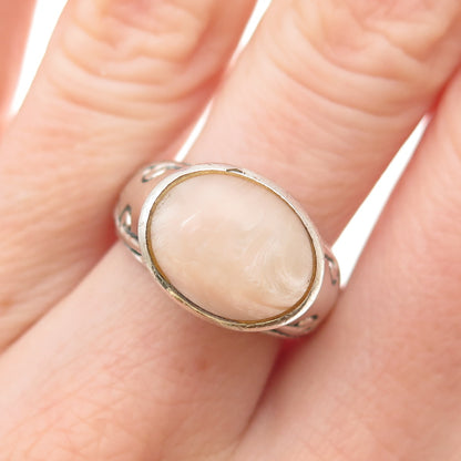 925 Sterling Silver Vintage Real MOP Modernist Scroll Oxidized Ring Size 8