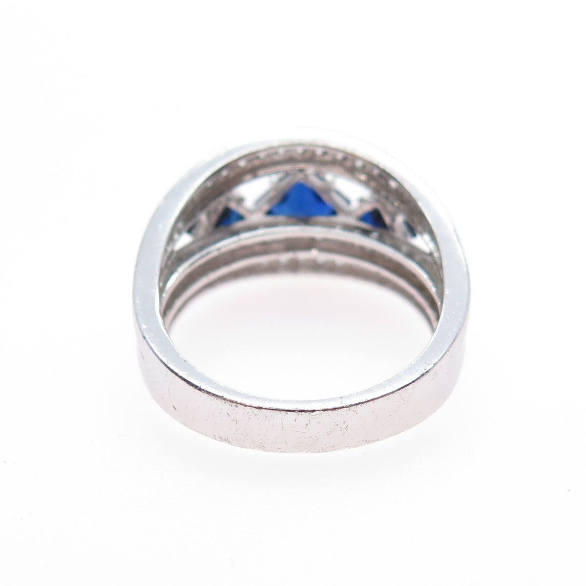 925 Sterling Silver Princess-Cut Lab-Created Sapphire & C Z Ring Size 6.25