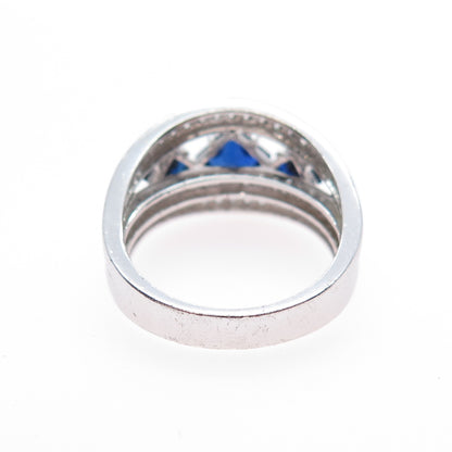 925 Sterling Silver Princess-Cut Lab-Created Sapphire & C Z Ring Size 6.25