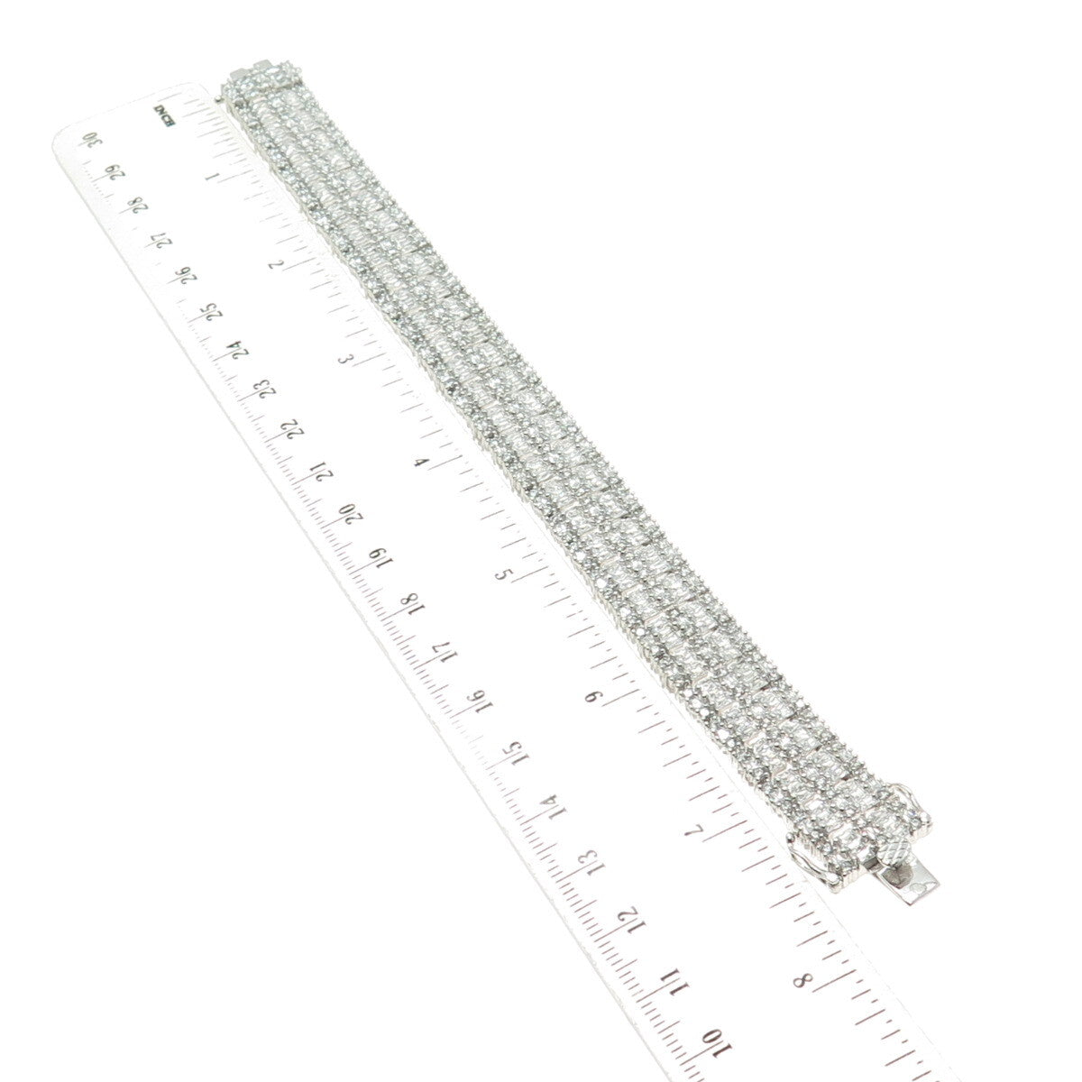 925 Sterling Silver Round & Baguette-Cut C Z Sparkle Link Bracelet 7.5"