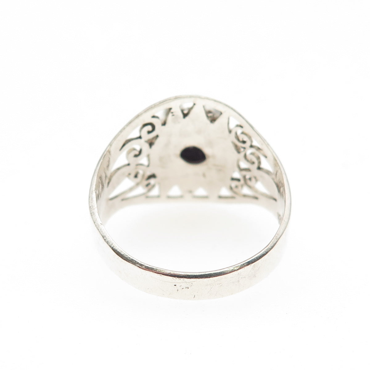 925 Sterling Silver Vintage Real Amethyst Modernist Sun Ring Size 7.75