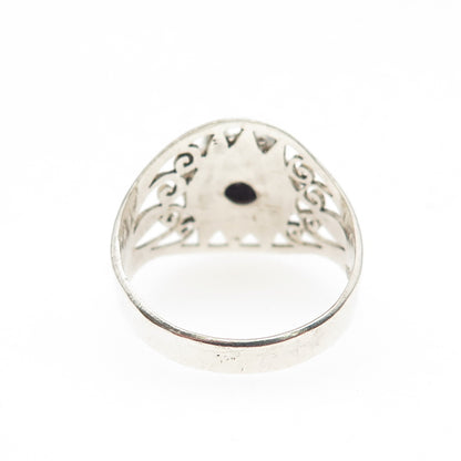 925 Sterling Silver Vintage Real Amethyst Modernist Sun Ring Size 7.75