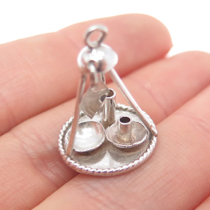 800 Silver Antique Art Deco Candle Tray Miniature 3D Charm Pendant